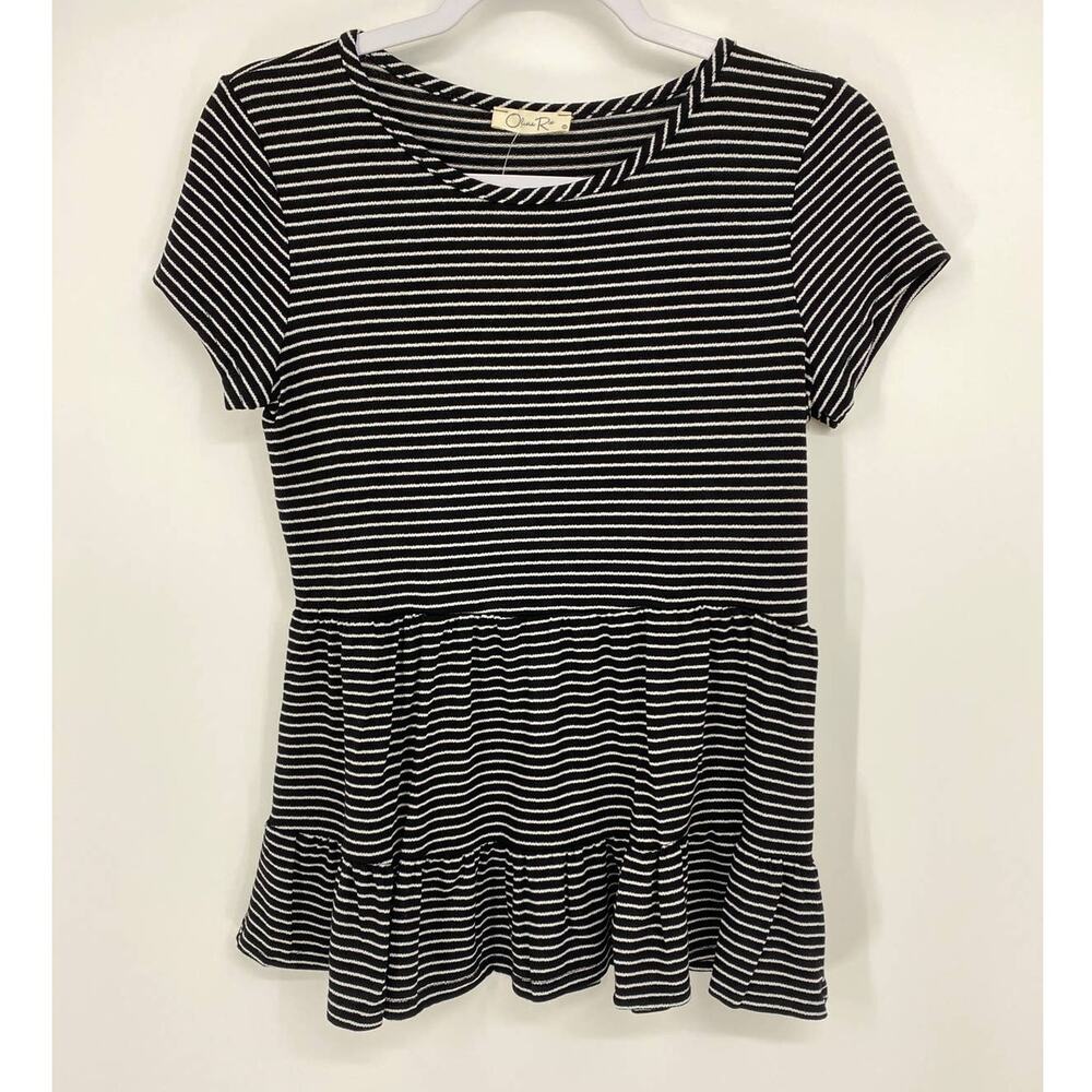 Olivia Rae Womens Black White Striped Blouse Shirt Top NEW Size Medium
